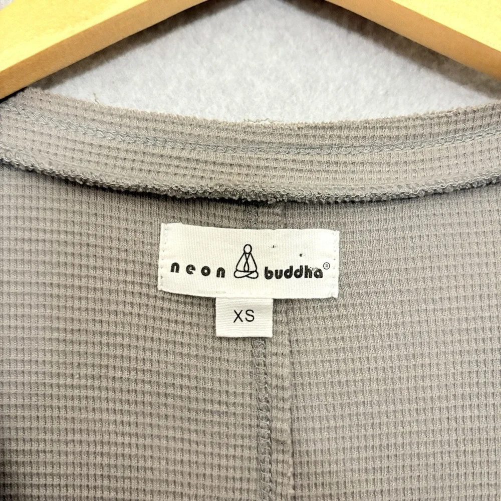 Neon Buddha Waffle Knit Gray Patchwork‎ Long Sleeve Lagenlook Button Shirt XS